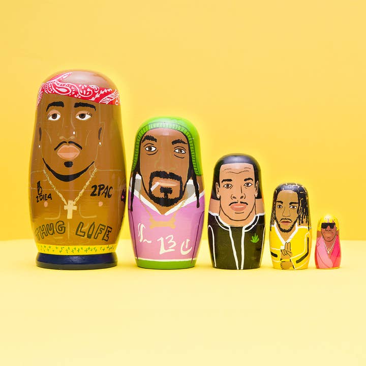 Larney + Babs - Wholesale Doll - Kids - West Coast Rappers Wooden Nesting Doll Sets