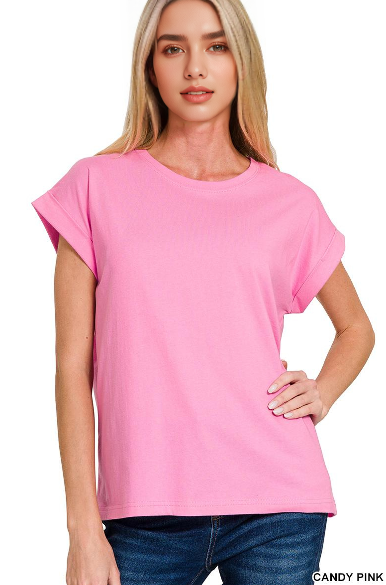 42POPS - Wholesale T-Shirt - Women's - `.Round Neck Folded Short Sleeve T Shirt16