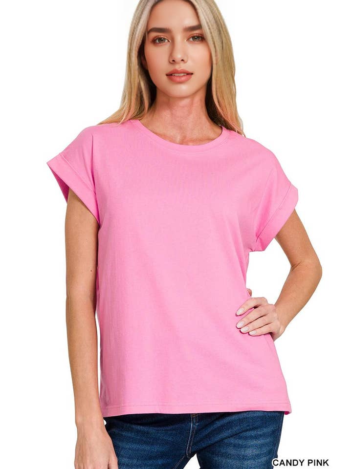 42POPS - Wholesale T-shirt – women's - `.Round Neck Folded Short Sleeve T Shirt16