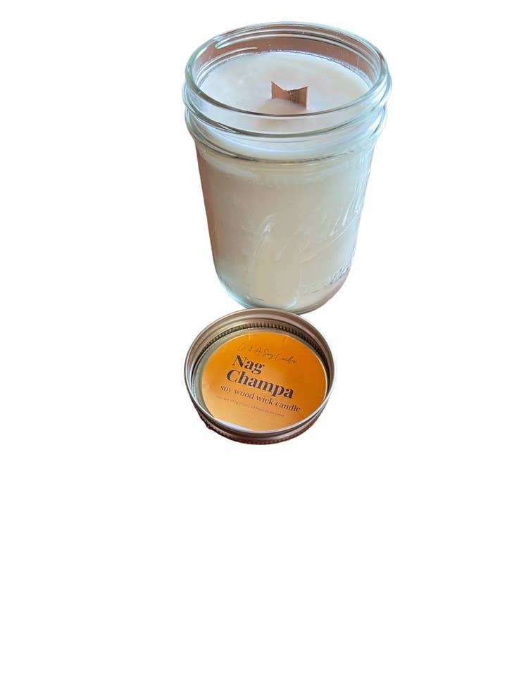 Nag Champa vegan, soy & wood-wick candle - 14 oz. for wholesale by C & A Soy Candles, LLC
