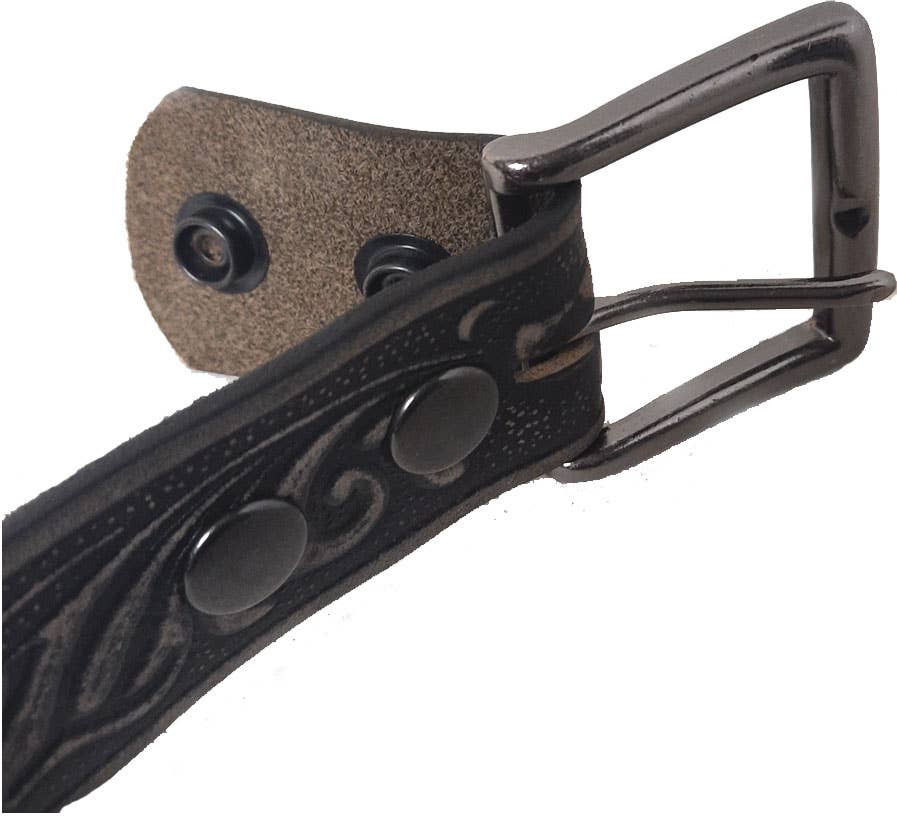 IGI CANADA - Wholesale Belt - Unisex - GENUINE LEATHER 40MM FLOWER EMBOSSED BELT #10404