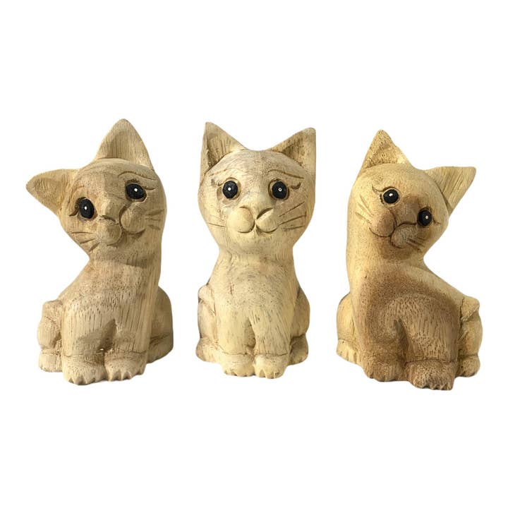 Wooden Waiting Cat Figurine Decoration for wholesale by Music Frog Co