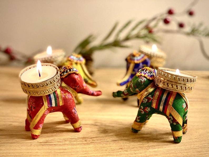 El'Cobre-Ecozonelifestyle - Venta al por mayor Candelabros - Set de 2 portavelas artesanales en forma de elefante para vela tealight10