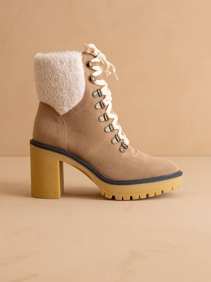 The Madilyn Khaki | Platform Shearling Boots for wholesale on Faire0