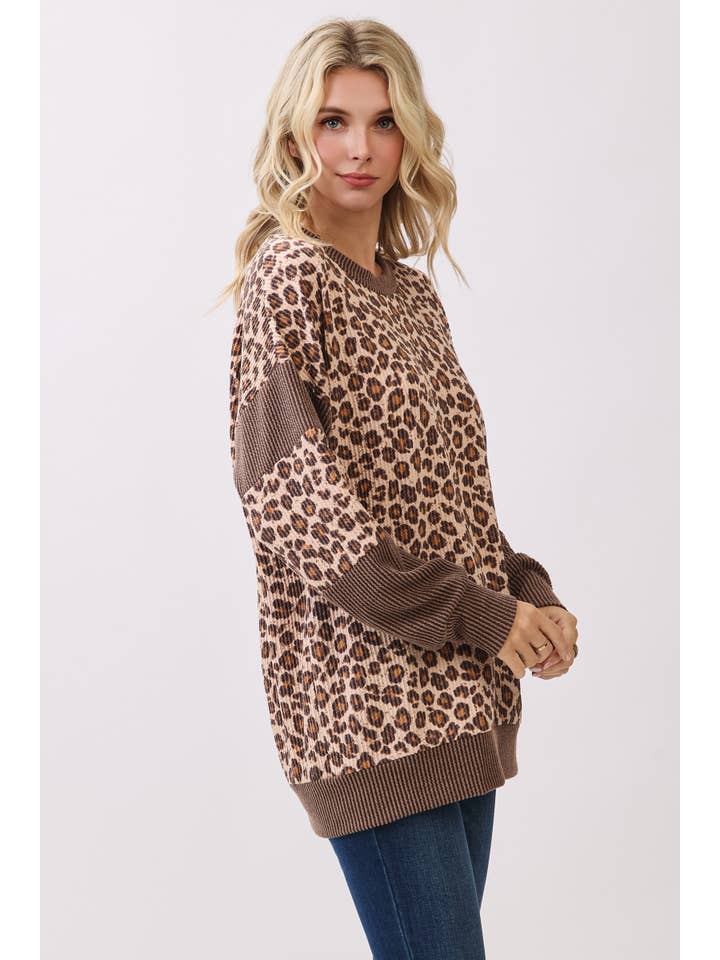 7th Ray - Wholesale Sweatshirt - Women's - Leopard print drop shoulder pullover sweatshirt T61163
