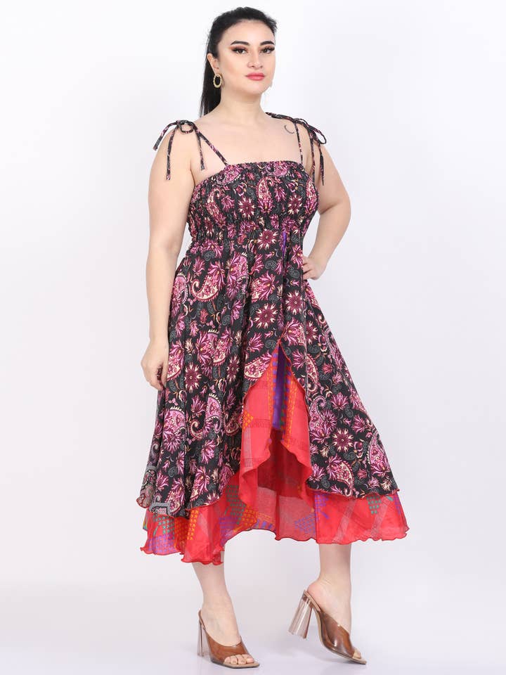 Wevez - Wholesale Dress - Women's - Women Spaghetti Strap Smocked Ruffle Hem Boho Dress Mix Lot11