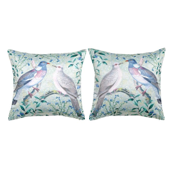 Isabel Blue Love Dove - Un par de almohadas para venta al por mayor de Poetic Pillow