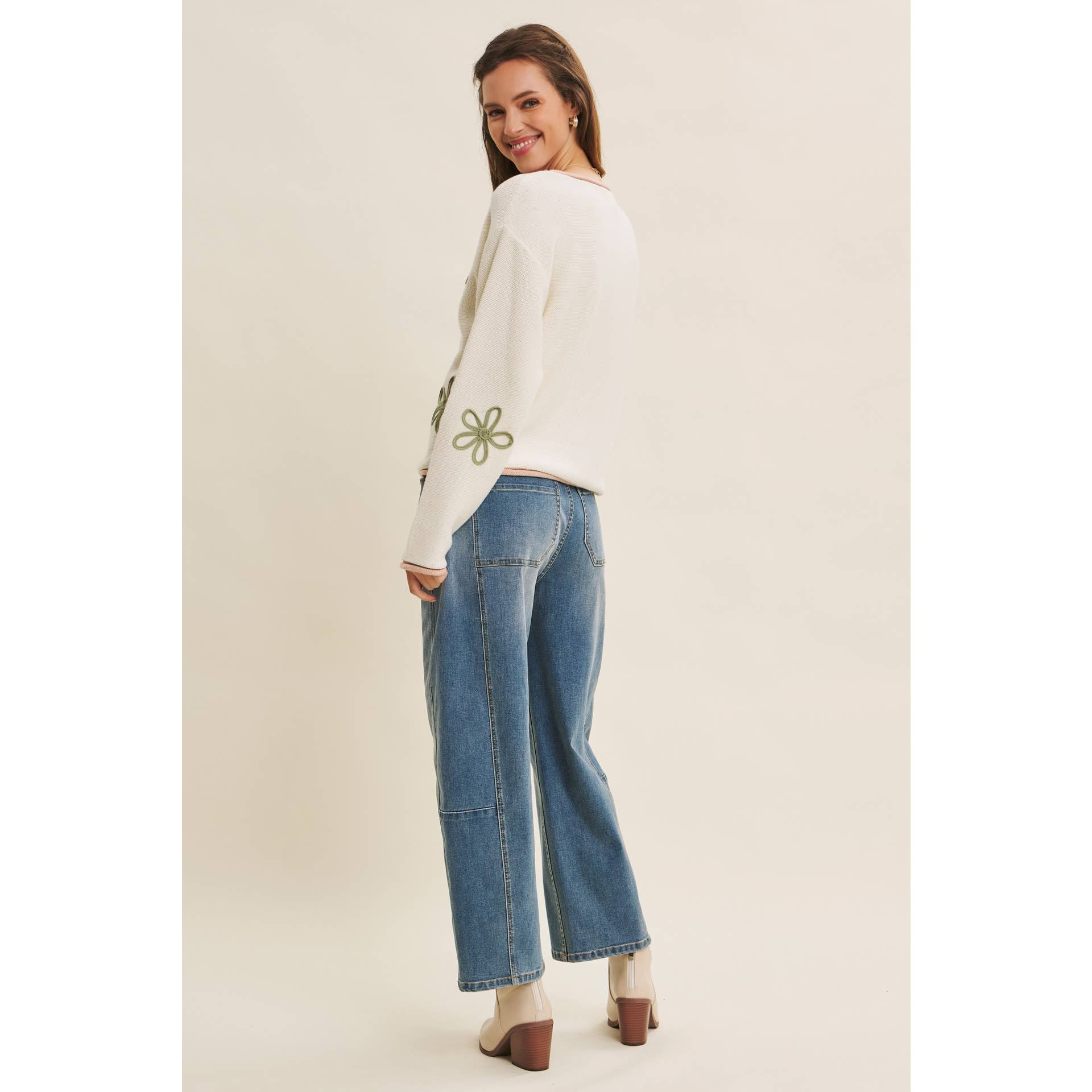 in february - Wholesale Knit Sweater - Women's - EFFORTLESS COMFORT CONTRAST FLORAL APPLIQUE SOFT SWEATER41