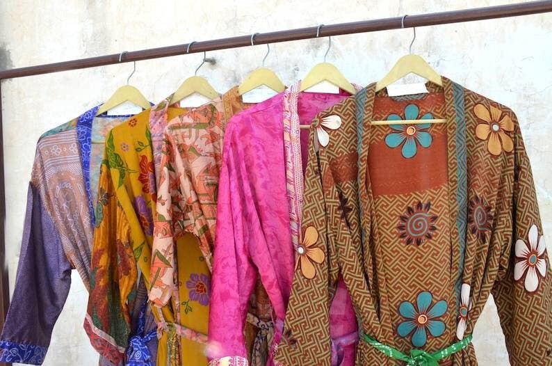 Bhawana Handicrafts - Wholesale Robe - Women's - 5 Piece Handmade Long Silk Floral Kimono Robes Vintage Set2