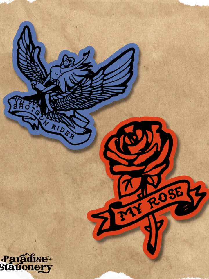 Shotgun Rider Set - Glossy Vinyl Stickers for wholesale by Paradise Stationery LLC