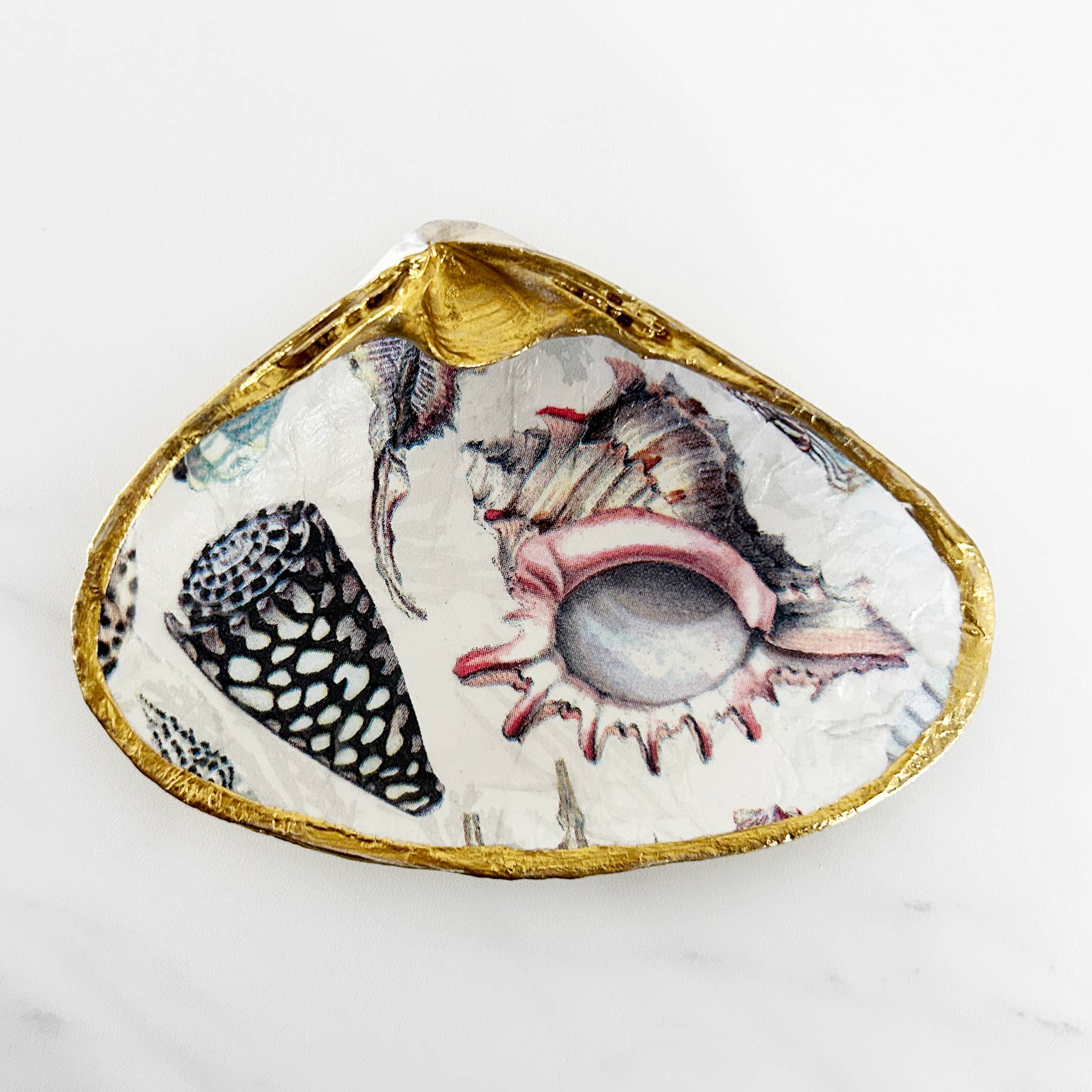 Adori Designs - Wholesale Jewelry Dish - Seashell Collage Decoupage Clam Shell Trinket Dish 2