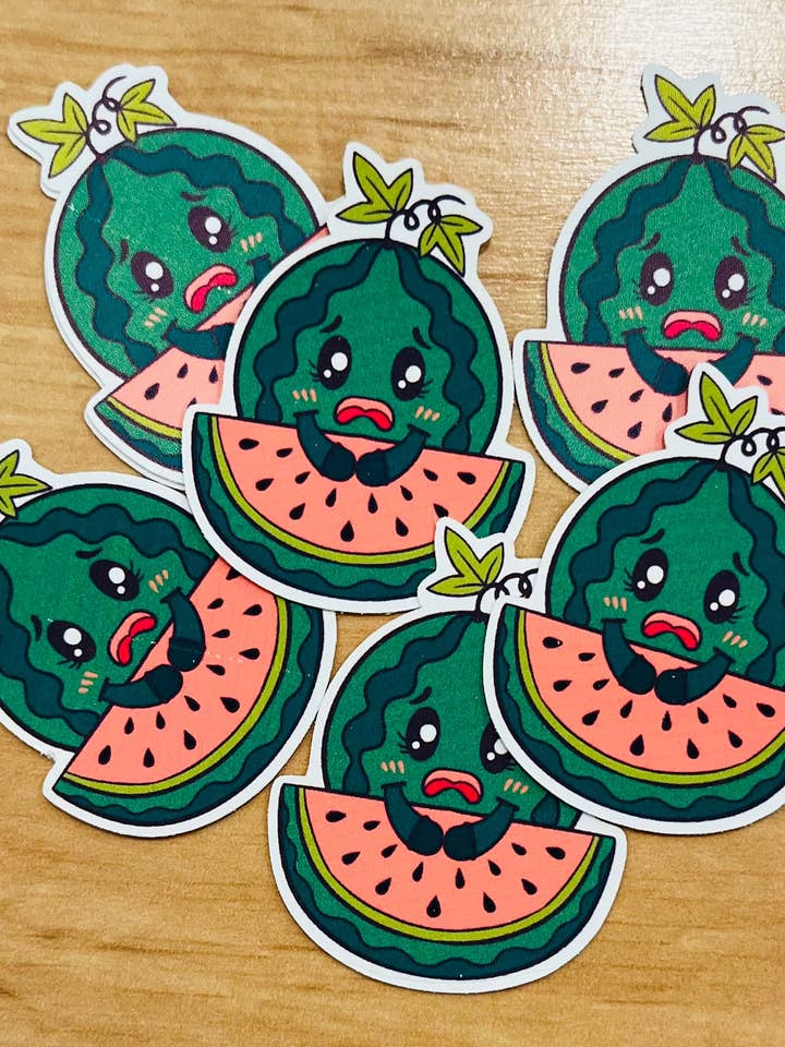 Sticker, Worried Watermelon for wholesale by Wellness Rainbow