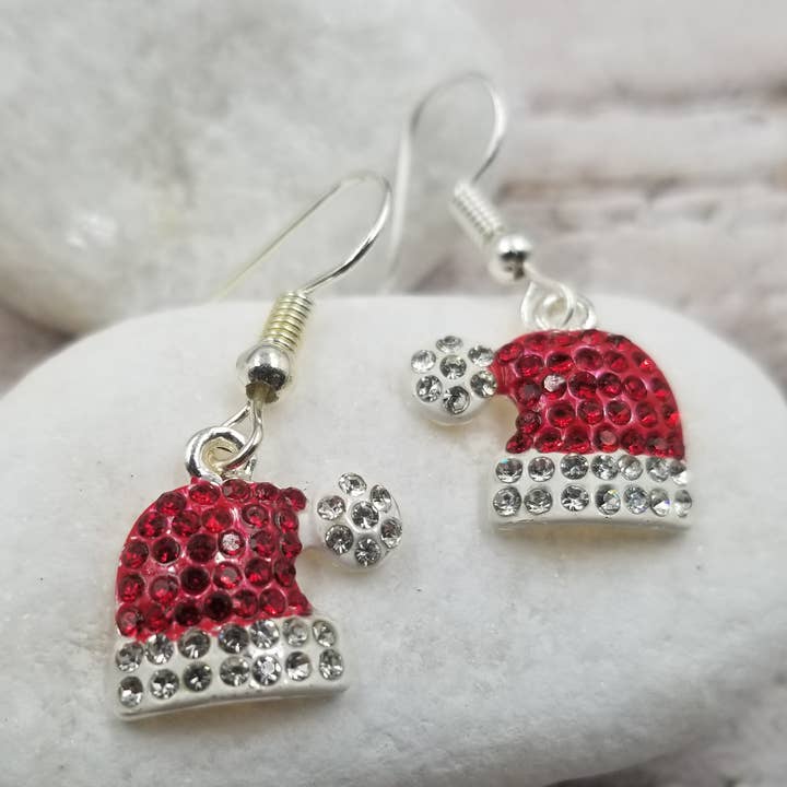 Shiny Christmas Hat Diamond Plug Earrings for wholesale by Treasure Wholesale
