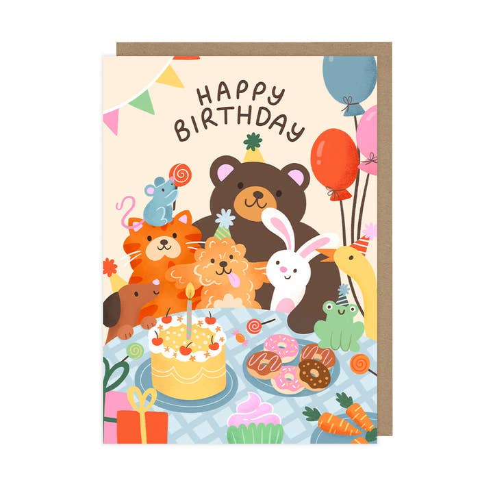 Kids Dinner Party, Bright Children's Birthday Card for wholesale by Hopscotch Paper Co.