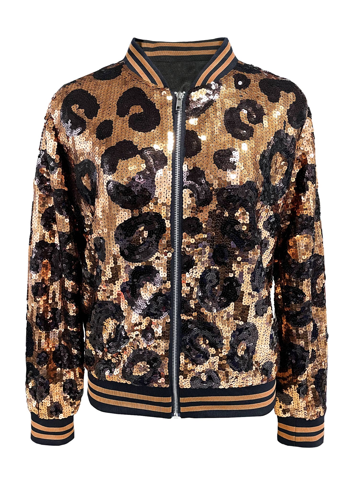 Anna Kaci Wholesale - Wholesale Varsity/Baseball Jacket - Women's - Striped Metallic Sequin Varsity Jacket44