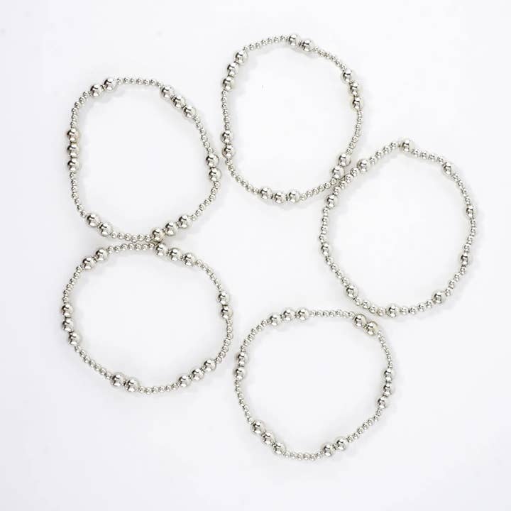 Wild Honey - Wholesale Jewelry Set - 5PC Station Metallic Beads Stretch Bracelets Set6