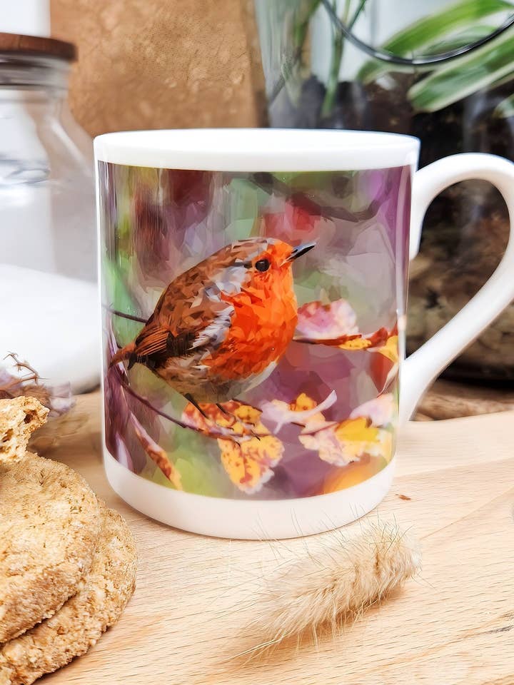 ROBIN REDBREAST - Hand-pressed Bone China mug *NEW for wholesale by Louise Jennifer Design