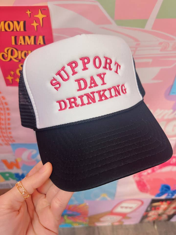 Casquette Support Day Drink Trucker rose pour la vente par Happy Hour