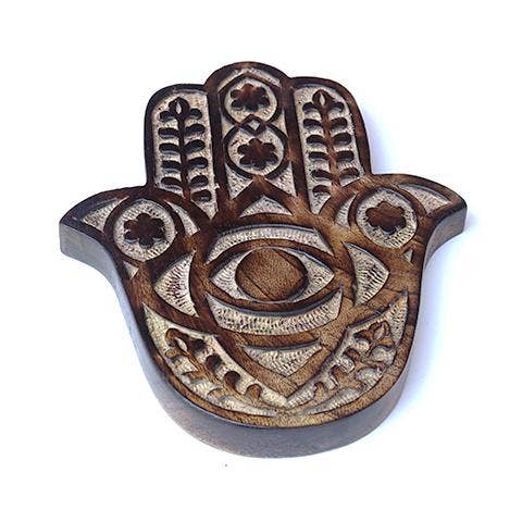 Prabhuji's Gifts - Wholesale Wall Accent - Decor - Wooden Hamsa - Myrtle 7"x6"2