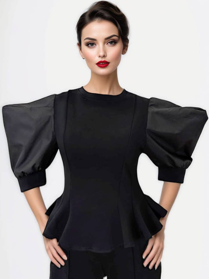 CH0100 PUFF SLEEVE STRETCH TOP for wholesale by N by Nancy