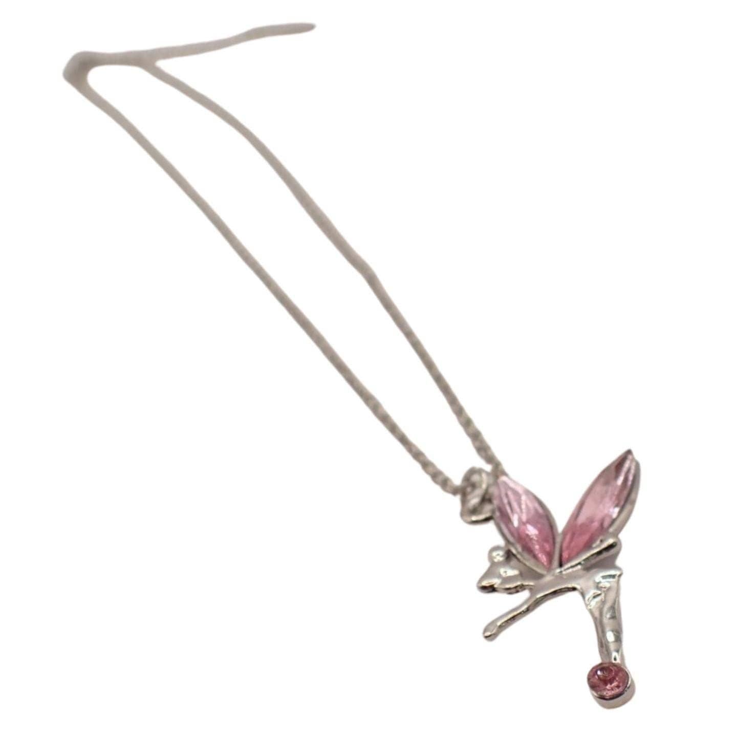 Topkids Accessories - Wholesale Pendant/Charm Necklace - Sparkly Silver Necklace with Coloured Crystal Fairy Pendant For Ladies & Girls, Pretty Shiny Fairy Crystals, Cottagecore, Mystical Jewellery0