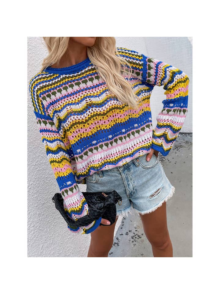 YNIQUE – Engroshandel Pullover - Dame – Kvinders stribe langærmet rund hals sweater toppe25