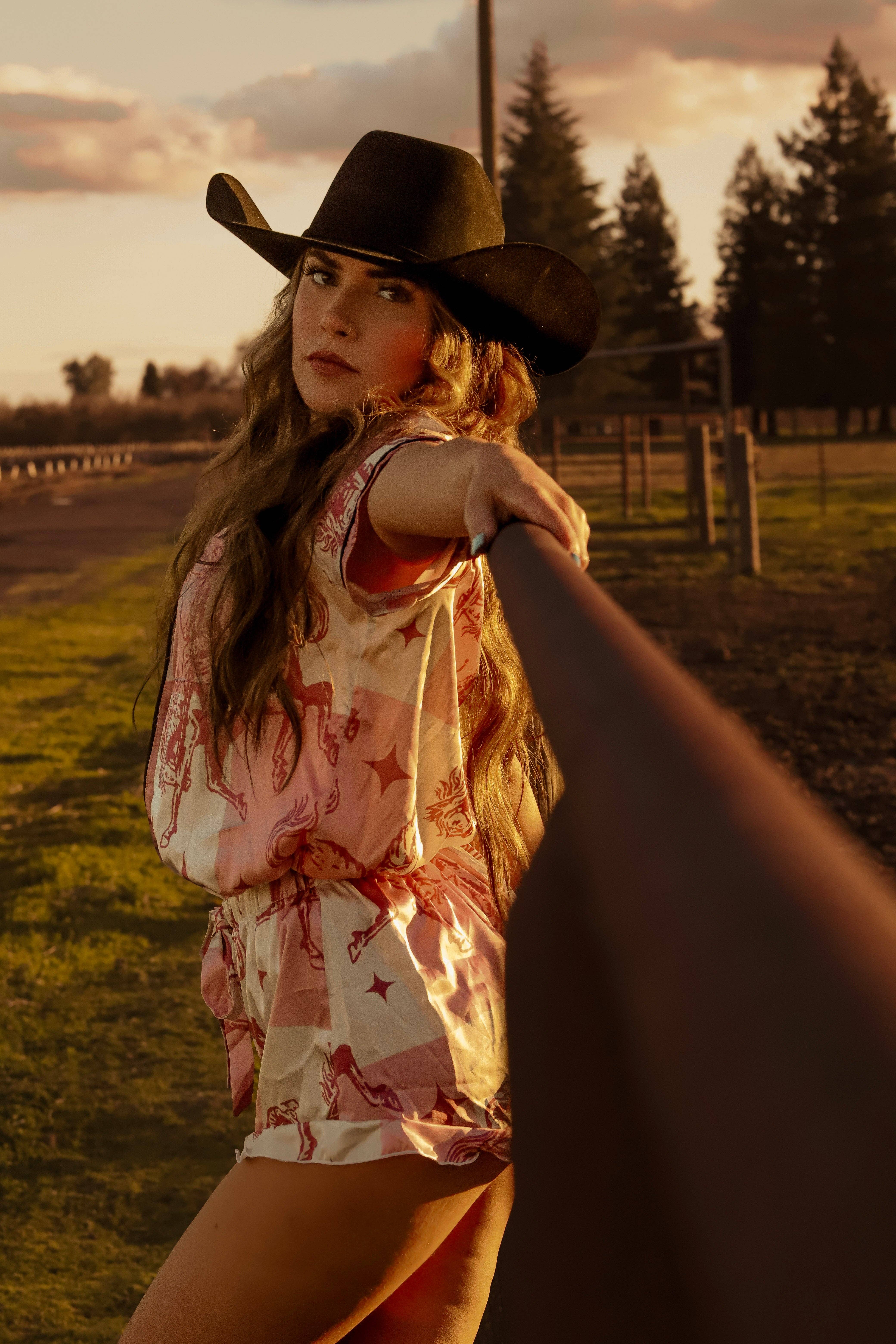 Southern Essentials by Ashley LLC - Wholesale Sleepwear Set - Women's - Pink Checkered Bronc Rider Silky Short Pajama Set14