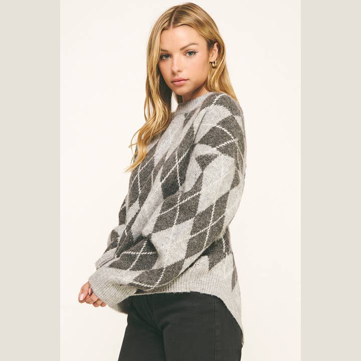 Winslow Collection - Wholesale Knit Sweater - Women's - CHECKERED CREW NECK LONG SLEEVE PULLOVER SWEATER (Copy)12