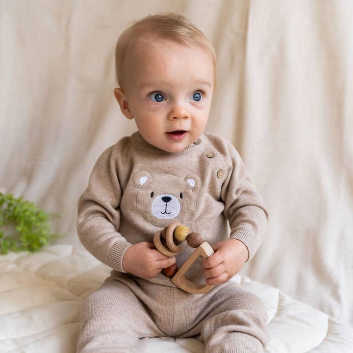 Baby-Raglan-Pullover mit Teddybär-Applikation (Bio-Baumwolle) für den Großhandel von Viverano Organics