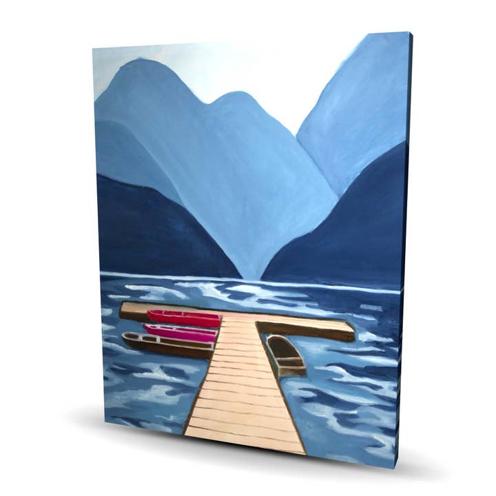 Tela Azul Marinha - Lago, Cais & Montanhas | Decoração de Casa por atacado de BEGIN HOME DECOR