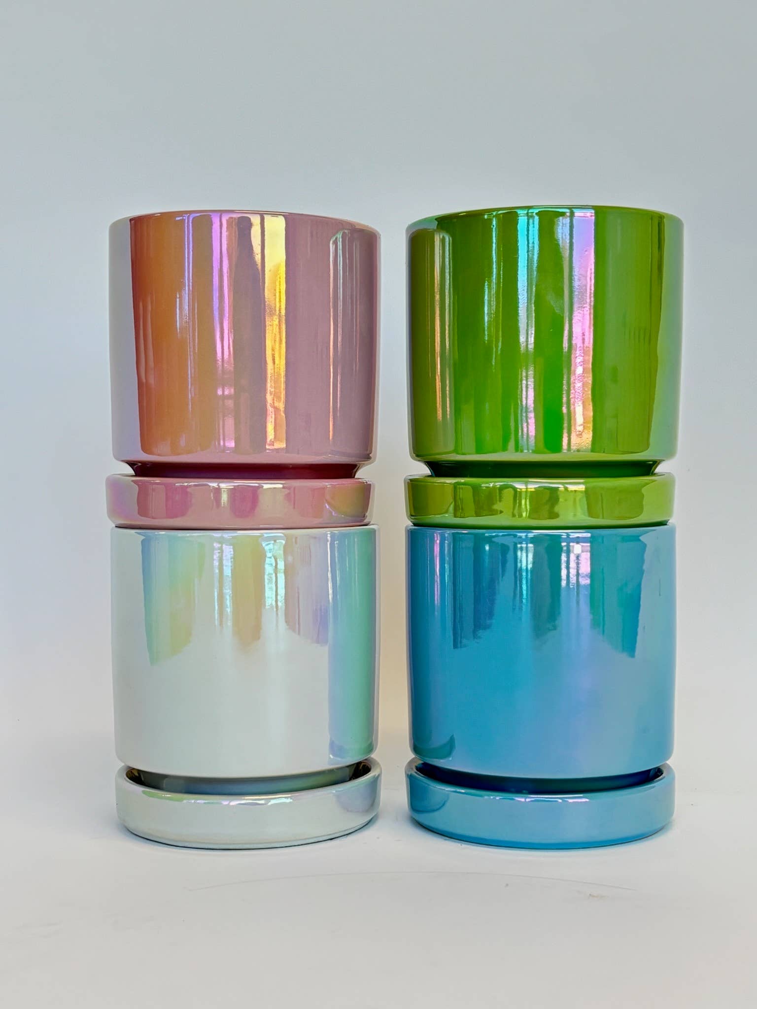 Momma Pots - Wholesale Plant Pot - 6.5" Iridescent Cylinder Pots with Water Saucers 4