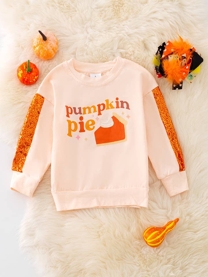 Pumpkin pie sequins sleeve sweatshirt. TPG40925 AMY: for wholesale by Kids Charm Online