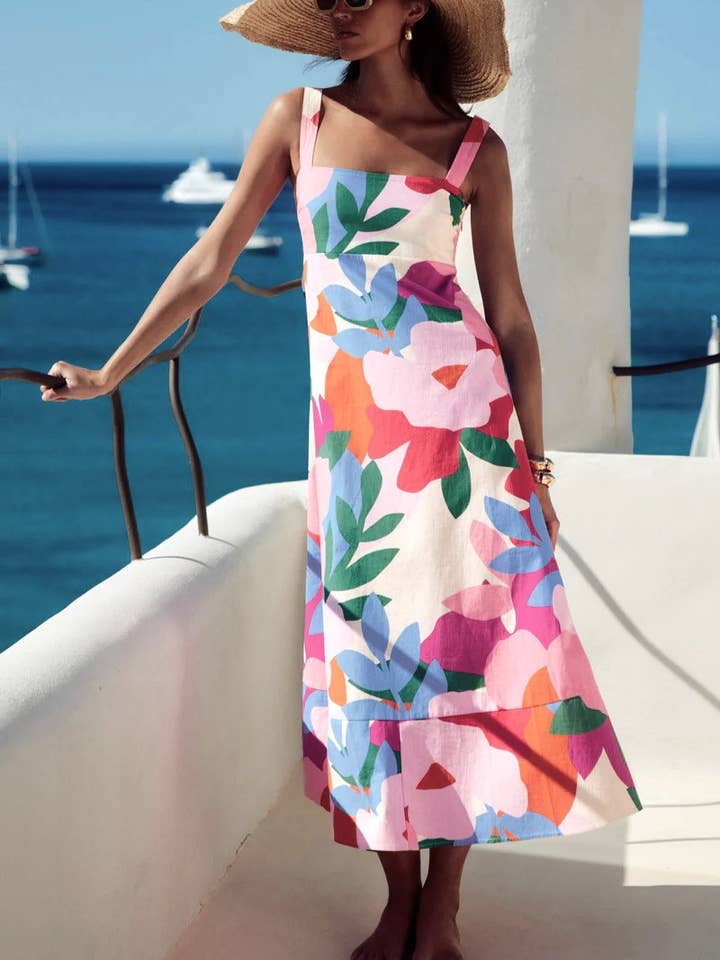 Resort French Slip Floral Print Maxi Dress for wholesale by Rosa Clothing