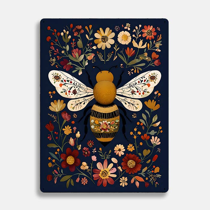 Florale Blumen Biene skandinavische Volkskunst Metallschild Plakette für den Großhandel von The British Metal Signs Company