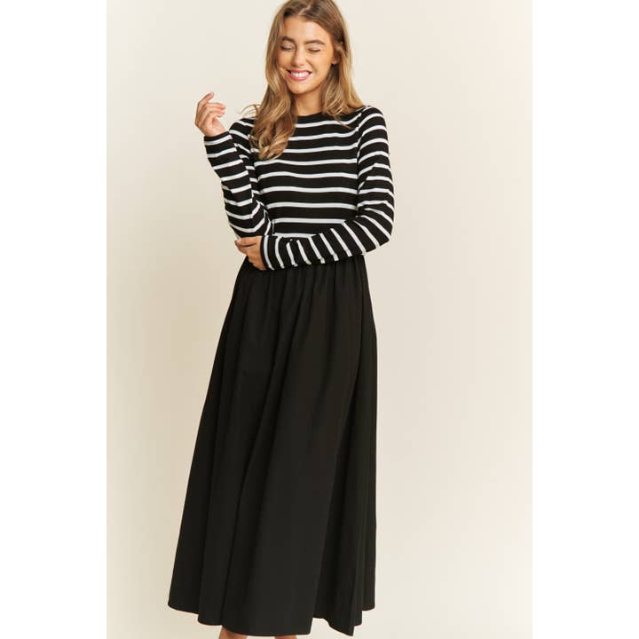 Sweet Generis - Wholesale Dress - Women's - COTTON MAXI DRESS WITH KNIT STRIPE TOP WITH LONG SLEEVES7