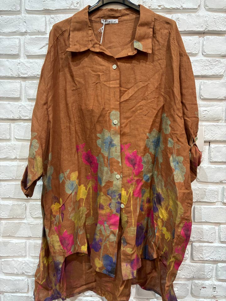 la maison des fibres naturelles – wholesale Tunic – Women’s – flared floral print linen blouse 26513 100% linen +SIZE6