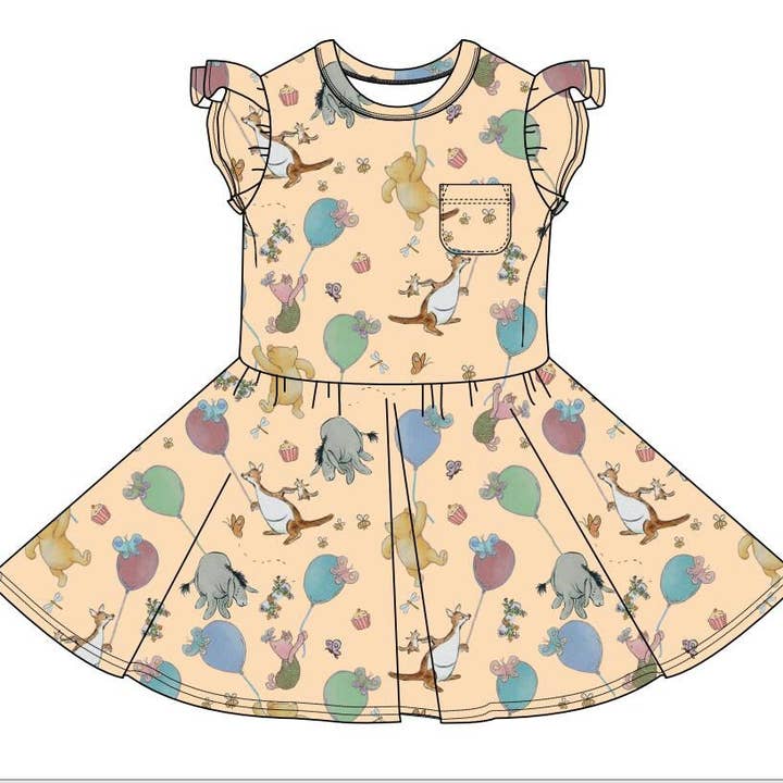Beary Best Party (Classic Pooh) Daywear Twirl Dress for wholesale by Judy rue designs