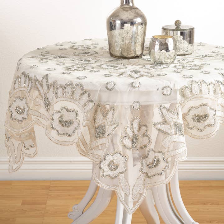 Saro Lifestyle - Wholesale Tablecloth - Hand Beaded Design Topper