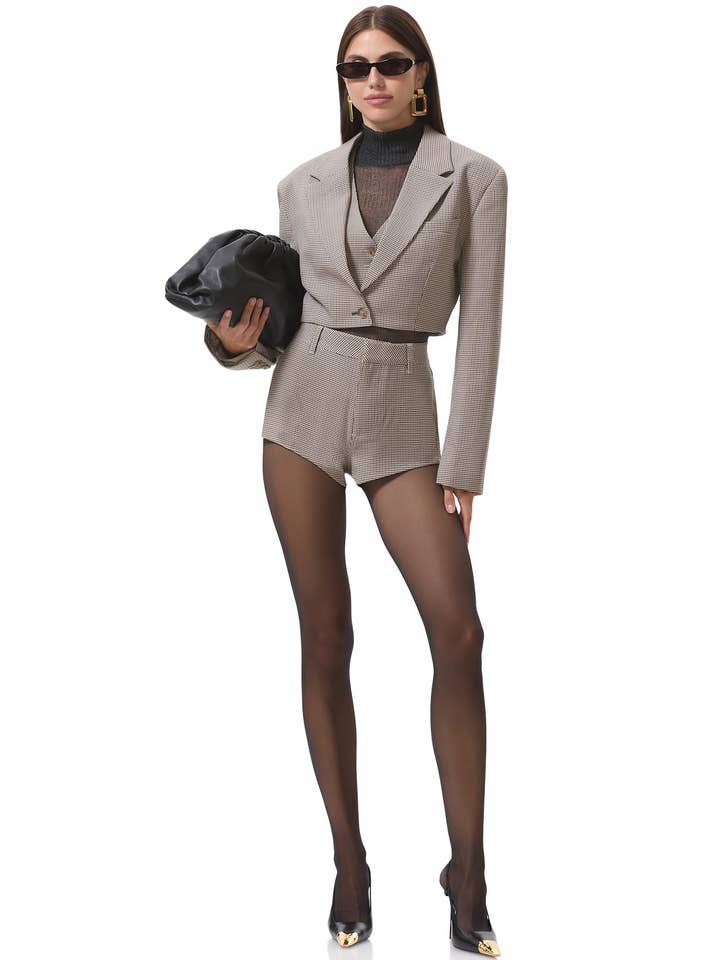 Petra Crop Blazer - Grey Houndstooth for wholesale by AFRM