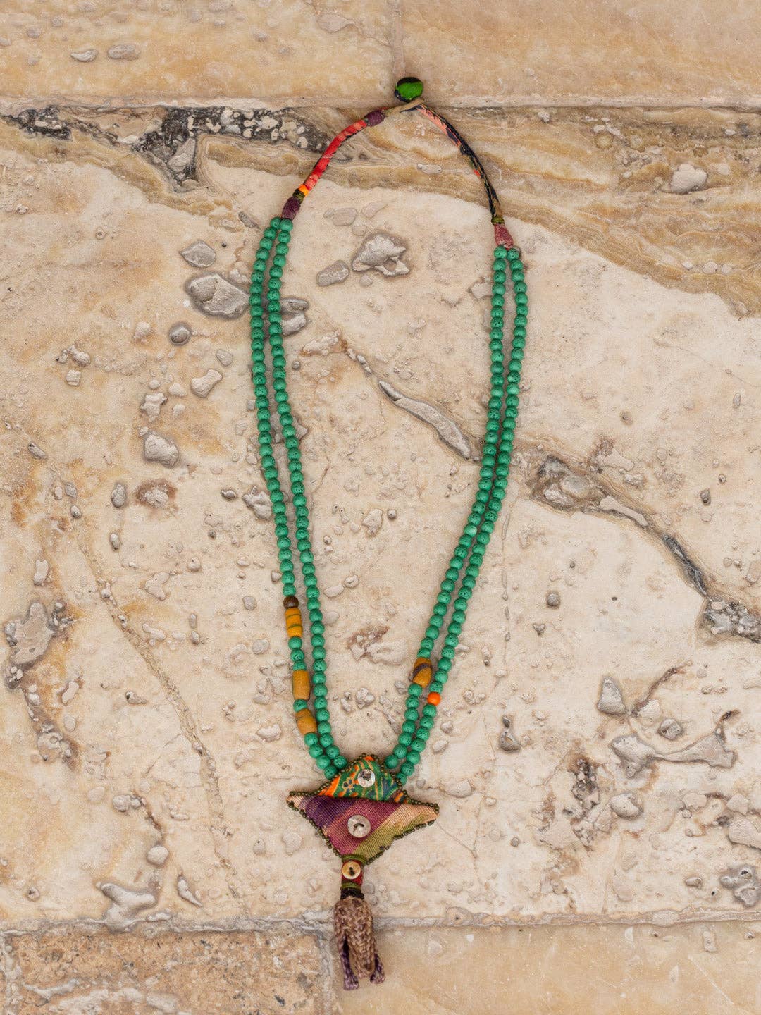 TABOO FASHION - Wholesale Pendant/charm necklace - Turquoise Larva Beads with fabric ornament