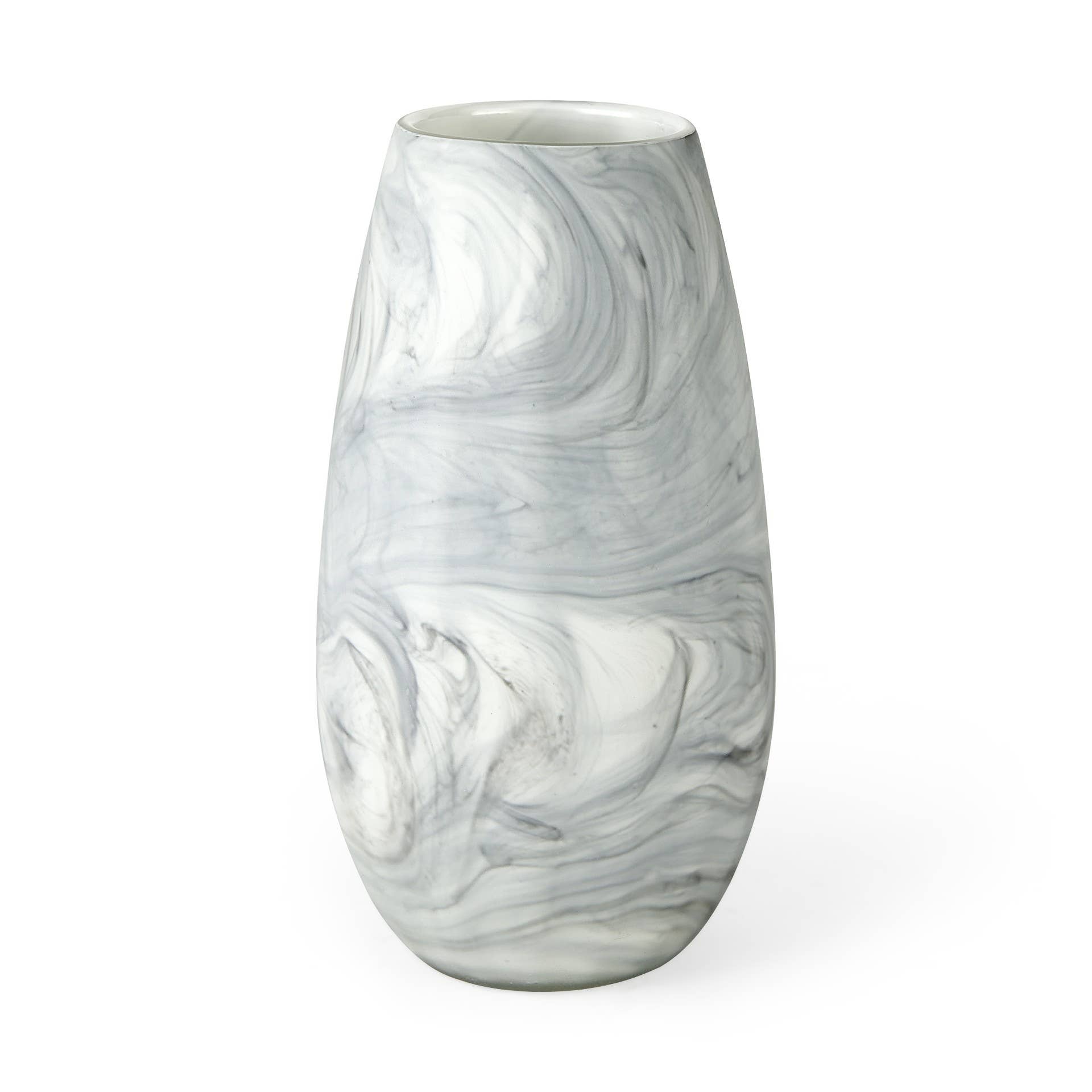 HomeRoots - Wholesale Vase - 12" Gray and White Marble Design Glass Vase0