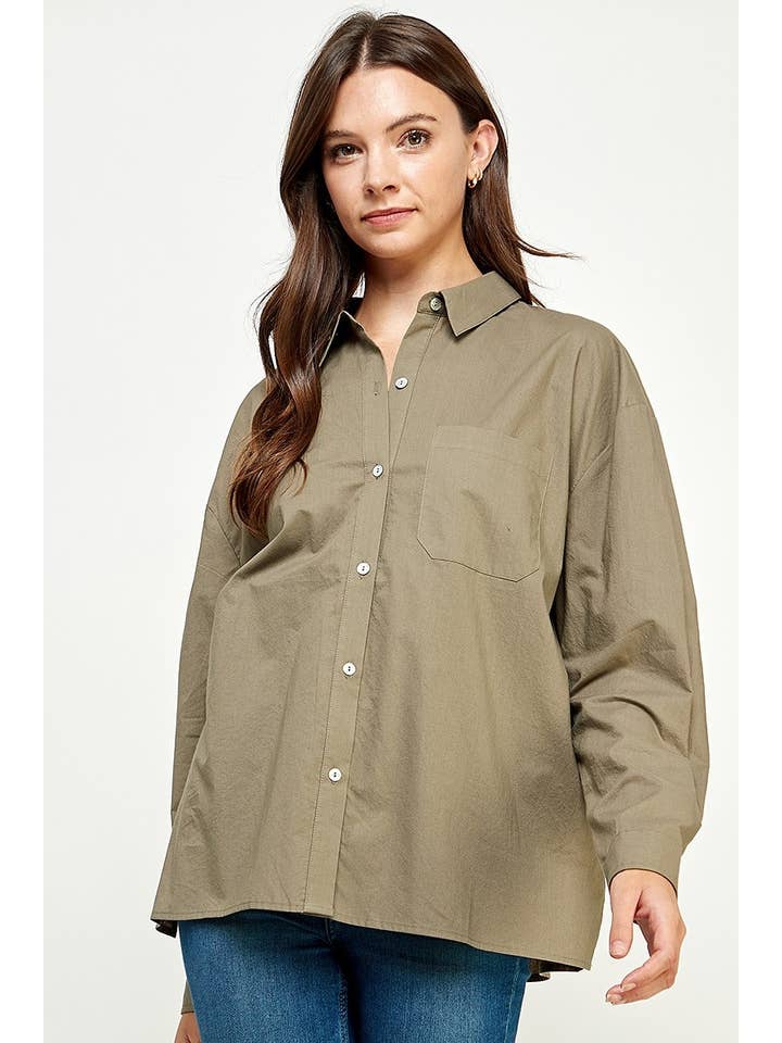 FUN2FUN - Wholesale Button Down Shirt - Women's - POPLIN COTTON BUTTON DOWN POCKET SHIRT