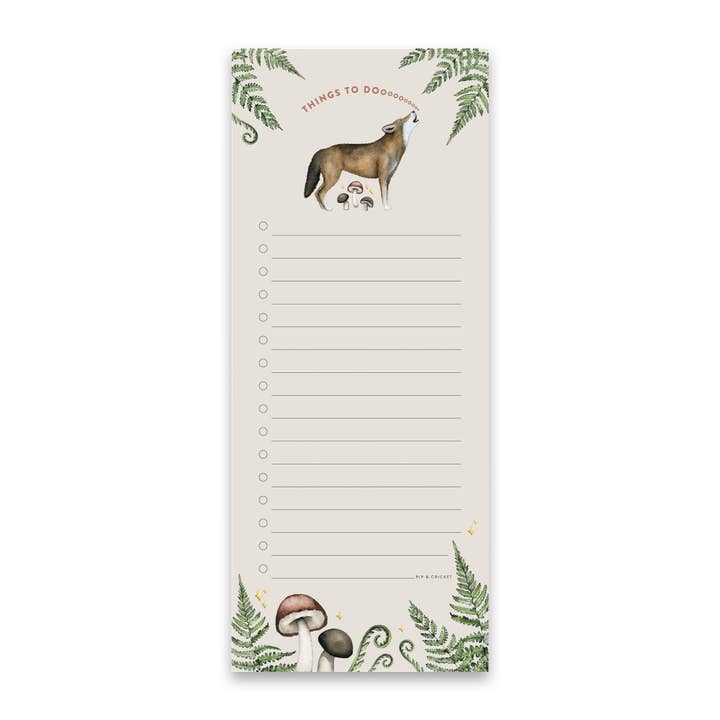 Red Wolf Woodland Notepad | Paddestoel, Varen, Takenlijst van planten voor wholesale door Pip & Cricket