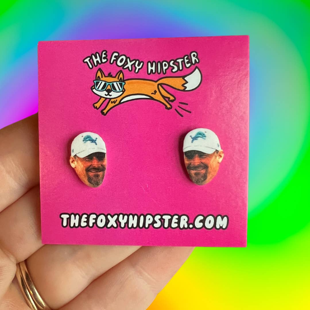 The Foxy Hipster - Wholesale Stud/Post Earrings - Dan Campbell Coach Detroit Lions Stud Earrings