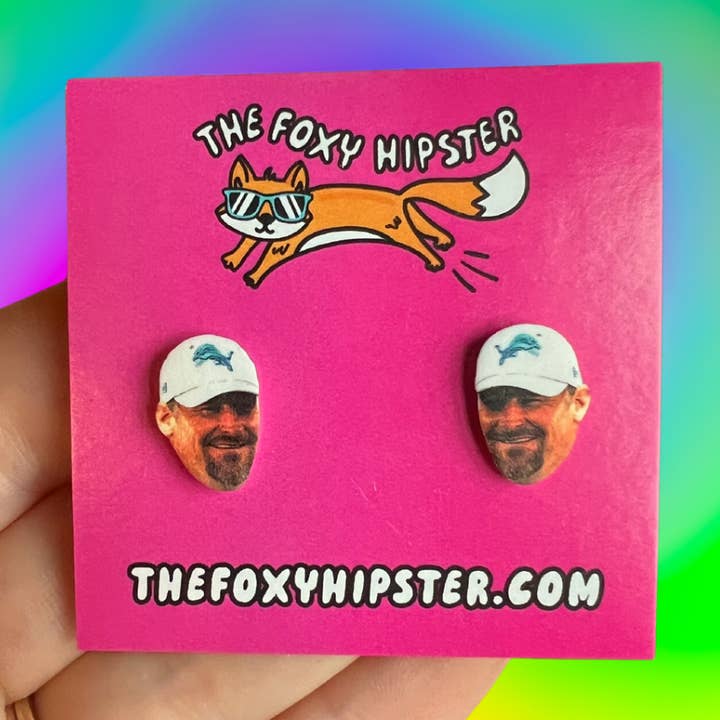 The Foxy Hipster - Wholesale Stud/Post Earrings - Dan Campbell Coach Detroit Lions Stud Earrings0