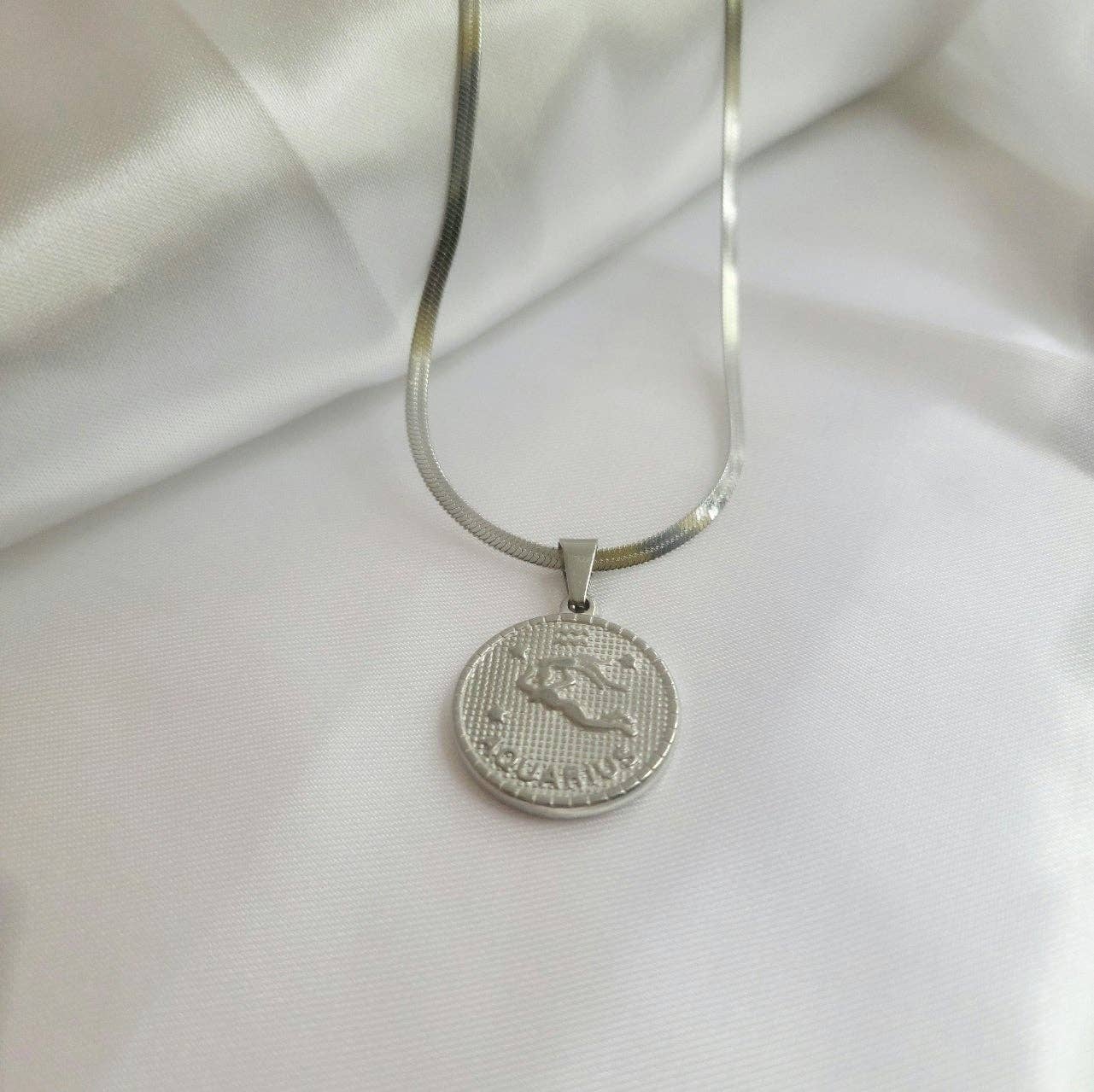 The Casson Collection - Wholesale Pendant/Charm Necklace - Aquarius Zodiac Coin Necklace0