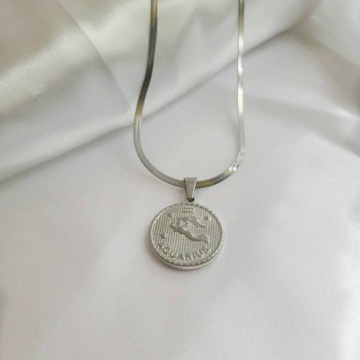 The Casson Collection - Wholesale Pendant/Charm Necklace - Aquarius Zodiac Coin Necklace