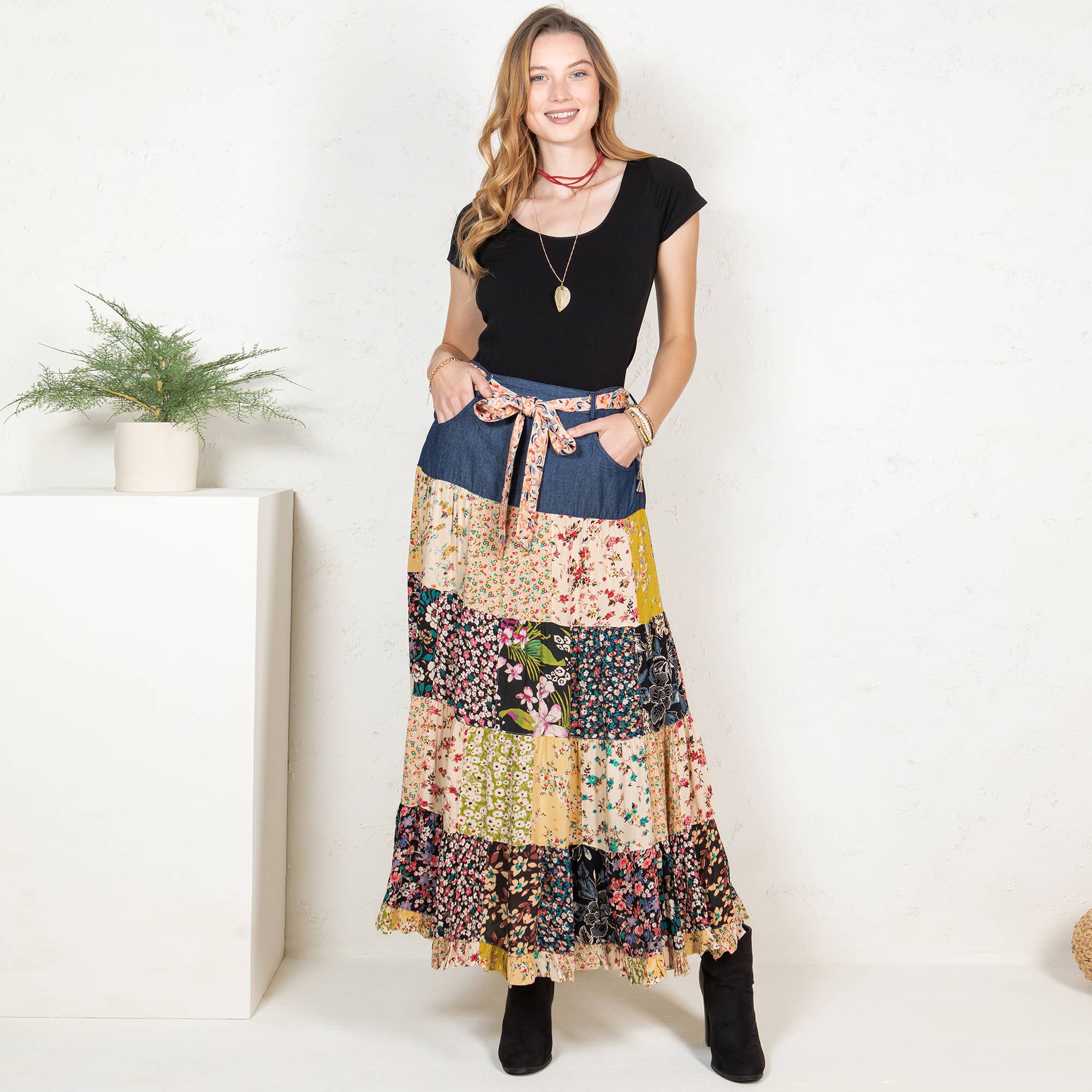 Western Boho Chic: Denim midi Skirt ALSO IN PLUS for wholesale on Faire1