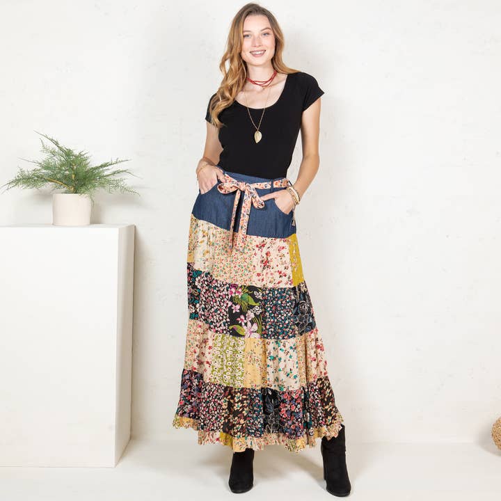 Western Boho Chic: Denim midi Skirt ALSO IN PLUS for wholesale on Faire1