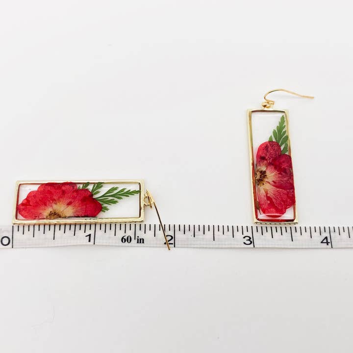 Mio Queena - Wholesale Dangle Earrings - Rose & Ferns Genuine Dried Flowers Rectangular Earrings -PDF3